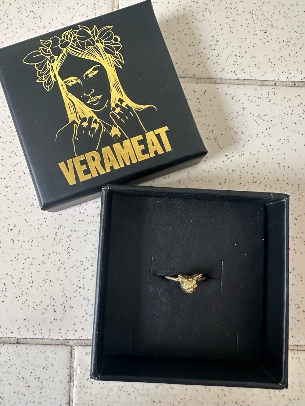 Verameat Cheshire Kitty Gold Brass Pinky Ring Size 2.5